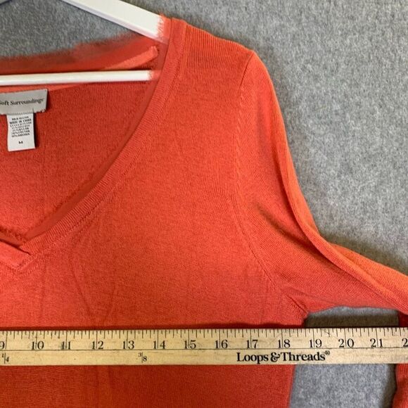 Soft Surroundings Womens Medium Pullover Tunic Top Orange V Neck 3/4 Sleeves - Picture 3 of 7